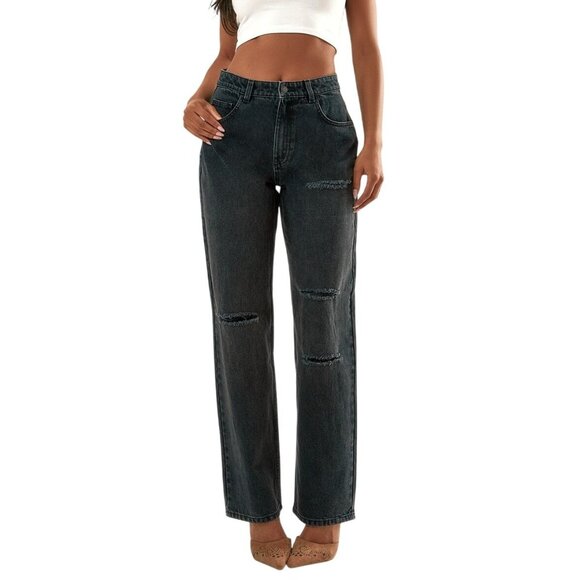 2/$30 NWT PrettyLittleThing 4 Washed Black Ripped Knee Boyfriend Jeans - Picture 4 of 16